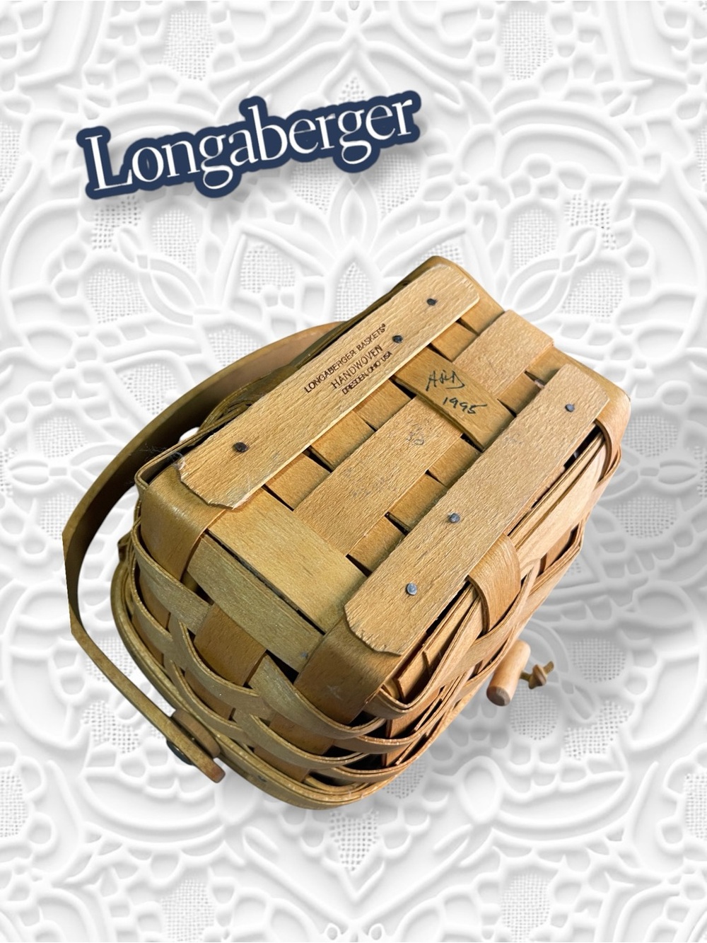 Vintage 1995 Longaberger Kiddie Basket Purse, Swing Handle & Leather Hinges - Picture 11 of 14